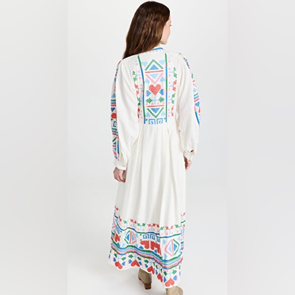 FARM Rio Embroidered White Maxi Dress with Multicolor Trim - Picture 9 of 16